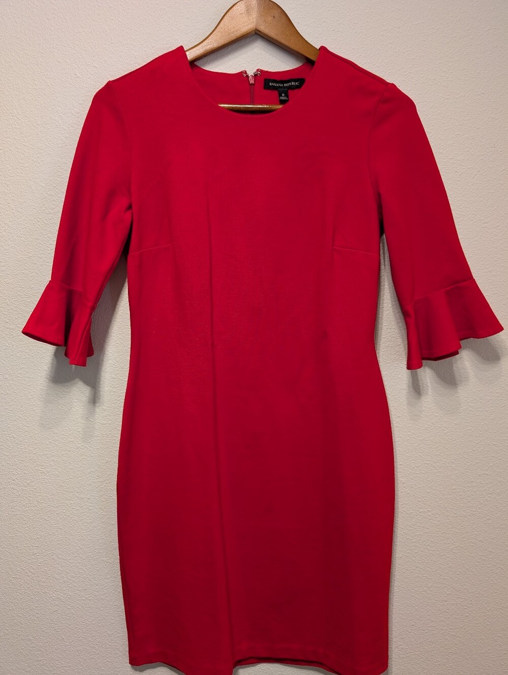 Banana Republic Red Midi Dress with Ruffle Sleeves